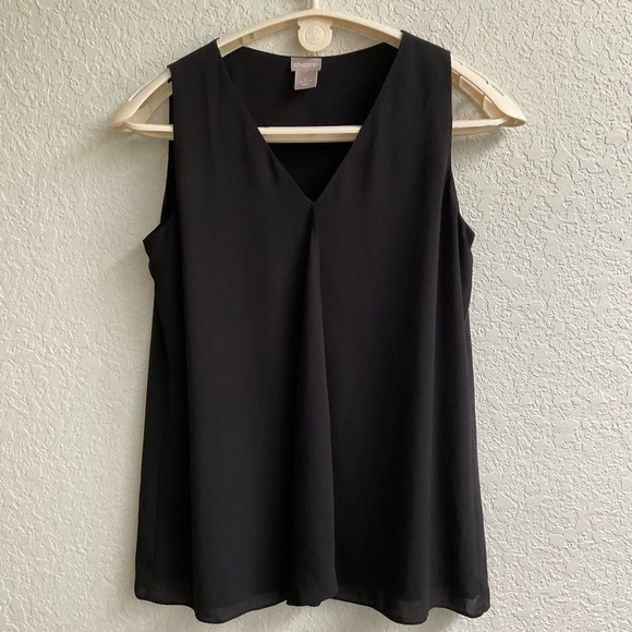Chico's Tops - Chico’s V-neck Tank Pleated Front Black V-Neck Lined Flowy Size 6-8 (Chico’s 0)